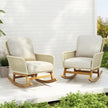 Contemporary Minimalist Ivory Wicker Rocking Chair With Soft Polyester Cushions And Durable Wooden Frame, Perfect For Indoor And Outdoor Spaces Like Patio, Balcony, Or Living Room