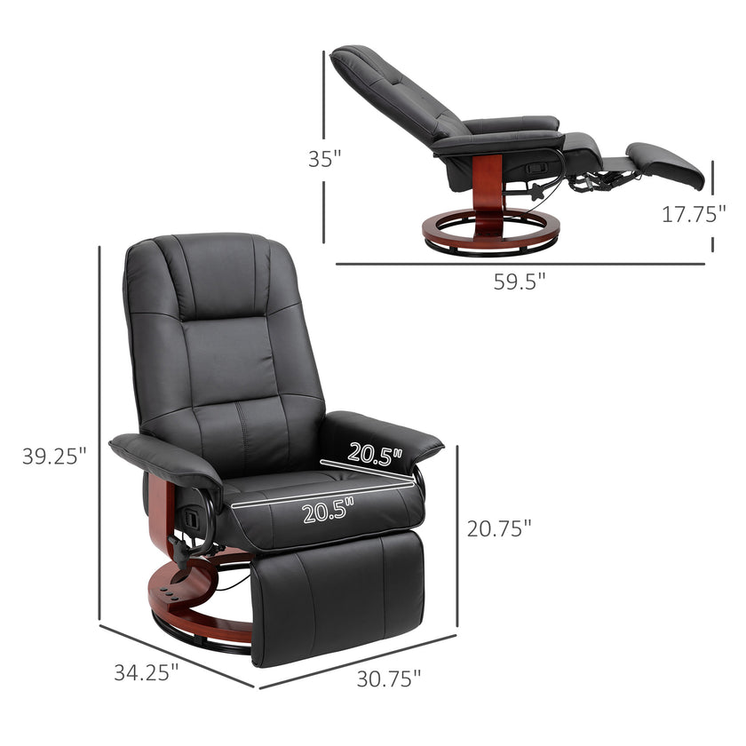 Living Room Relaxation Black Faux Leather Swivel Recliner With Adjustable Footrest