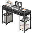 47 Small Computer Desk, Writing Desk With Fabric Drawers, Home Office Desk With Adjustable Shelves, Black