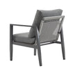 Gray Aluminum Lounge Chair With Sleek Rope Accents And Comfortable Cushions, Perfect For Modern Outdoor And Indoor Spaces