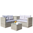 4 Piece Patio Sectional Wicker Rattan Outdoor Furniture Sofa Set With Storage Box Grey