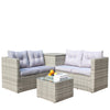 4 Piece Patio Sectional Wicker Rattan Outdoor Furniture Sofa Set With Storage Box Grey