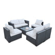 Seven-Piece Sofa Set Table With Sofa Chair Black PE Rattan Outdoor Furniture 7-JH002 Box 3-1-2-3 With Beige Color Cushion