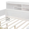 Wooden Full-size Sofa Bed With Storage Rack, Multifunctional Bed With Two Storage Drawers And Desk, Antique White
