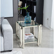20 Inch Square End Table, Modern Stainless Steel End Table, Double-Layer Clear Tempered Glass Coffee Table, Side Table With Storage, For Living Room Home Office