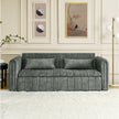 3 In 1 Pull-Out Bed Sleeper, Modern Upholstered 3 Seats Lounge Sofa & Couches With Rolled Arms Decorated With Copper Nails , Convertible Futon 3 Seats Sofabed With Two Drawers And Two Pillows