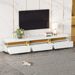Luxury TV Stand With Faux Marble Top, TV Cabinet Golden Panel Design, And 3 Drawers For Televisions Up To 89'', Rectangle Media Console, Practical Entertainment Center For Living Room, White