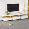 Luxury TV Stand With Faux Marble Top, TV Cabinet Golden Panel Design, And 3 Drawers For Televisions Up To 89'', Rectangle Media Console, Practical Entertainment Center For Living Room, White