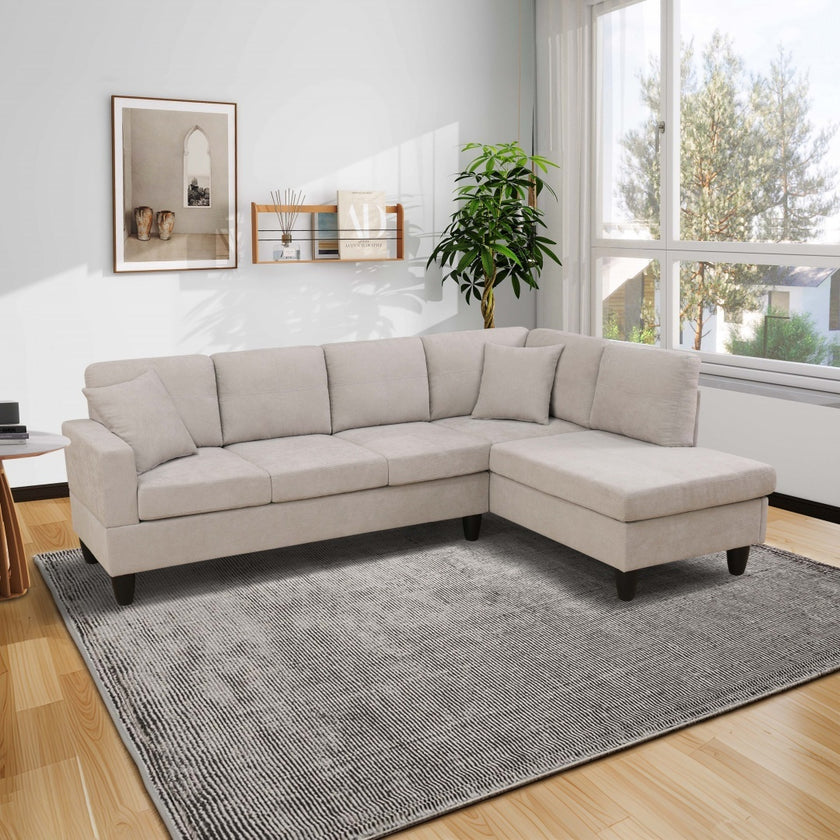 Off-White Short Fur Fluffy Fabric 2-Piece Left Side L-Shaped Living Room Sofa Set--Only Supports Self Pickup