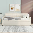 Twin Upholstered Daybed W  Trundle & USB Charging, Adjustable, Beige
