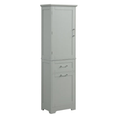 Tall Bathroom Storage Cabinet, Freestanding Storage Cabinet With Two Different Size Drawers And Adjustable Shelf, MDF Board With Painted Finish, Grey