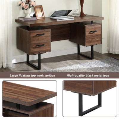 Home Office Computer Desk With Drawers Hanging Letter-size Files, 59 Inch Writing Study Table With Drawers