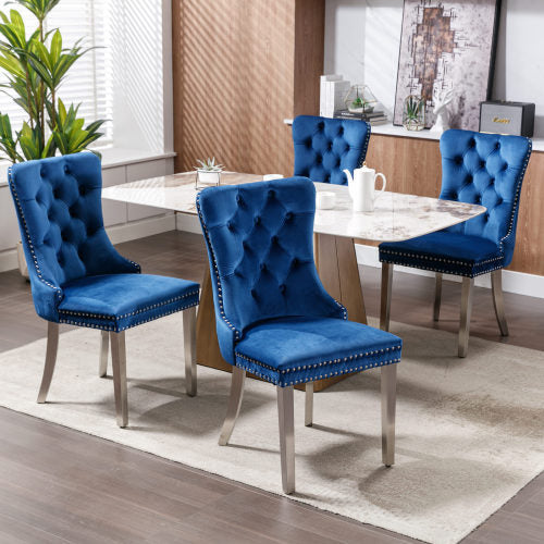 High-end Tufted Solid Wood Contemporary Velvet Upholstered Dining Chair With Chrome Stainless Steel Plating Legs,Nailhead Trim,Set Of 2
