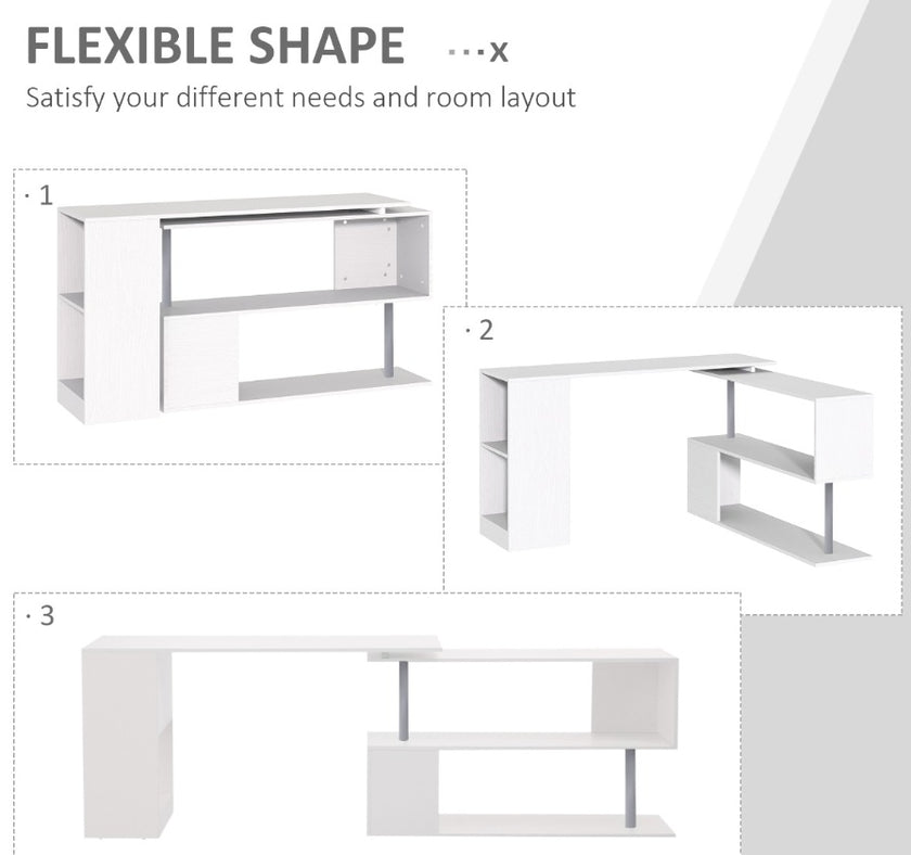 L-Shaped Desk 55 360 Rotating White Corner Computer Workstation With Storage