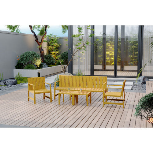 5-Piece Indoor Outdoor Furniture Set - 3-Seater Sofa ,2 Chairs & 2 Coffee Tables Waterproof PP Material - Easy Assembly Patio Conversation Set
