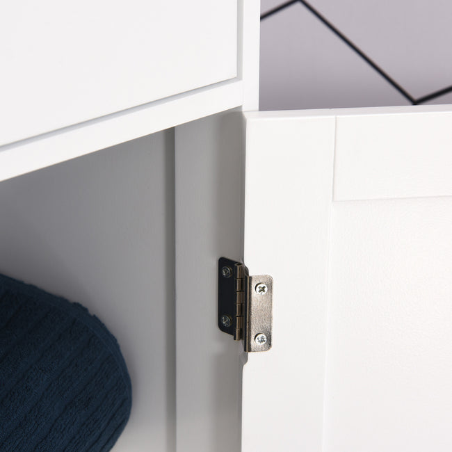 Kleankin Slim Bathroom Storage Cabinet Tall Narrow Linen Tower With Acrylic Door Drawer And Shelves White