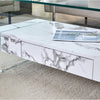 43.3 Inch Modern Two-Tier Coffee Table - Clear Tempered Glass And White Marble Texture, Multifunctional Storage Design.The Bottom Tier Includes A Drawer.Can Be Used As A Coffee Table,side Table,etc.
