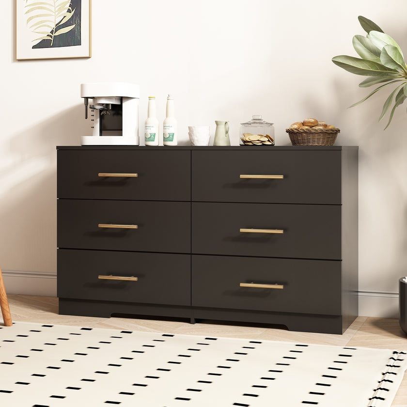 Black Color Large 6 Drawers Chest Of Drawer Dressers Table With Golden Handle