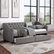 Twin Size Upholstered Daybed With 2 Drawers, Wood Slat Support, Gray