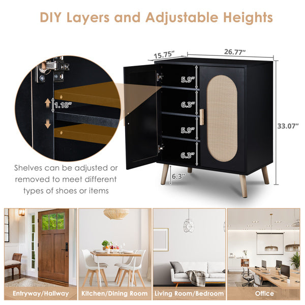 2-door Standing Cabinet Type With High Foot Oval Rattan Shoe Cabinet