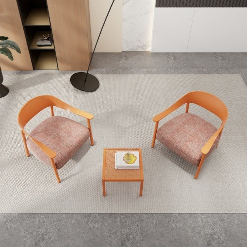 Modern 2 Piece Accent Chair Set With Coffee Table  Apricot Brown PP  Steel Frame Sofa Set, Soft Cushioned Seating For Living Room, Lounge, Balcony
