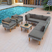 9-Piece Patio Rattan Set With Acacia Wood Legs & Tabletop, Outdoor Conversation