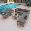 9-Piece Patio Rattan Set With Acacia Wood Legs & Tabletop, Outdoor Conversation