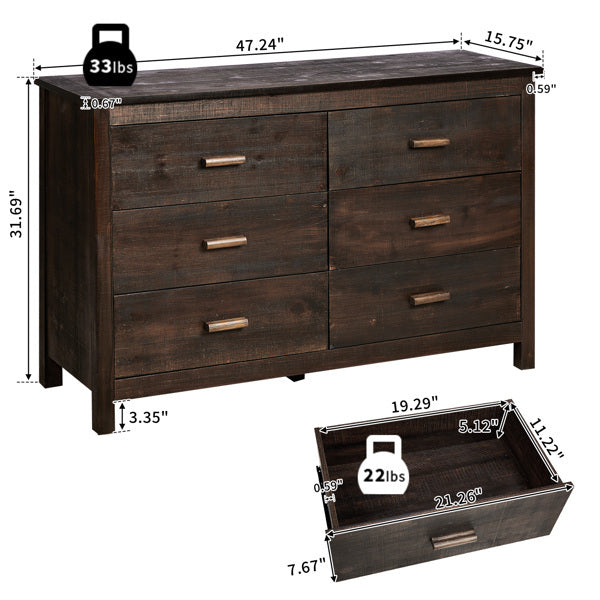 Brown MDF Veneer 120x40x80 Double-row Six-drawer Chest Of Drawers