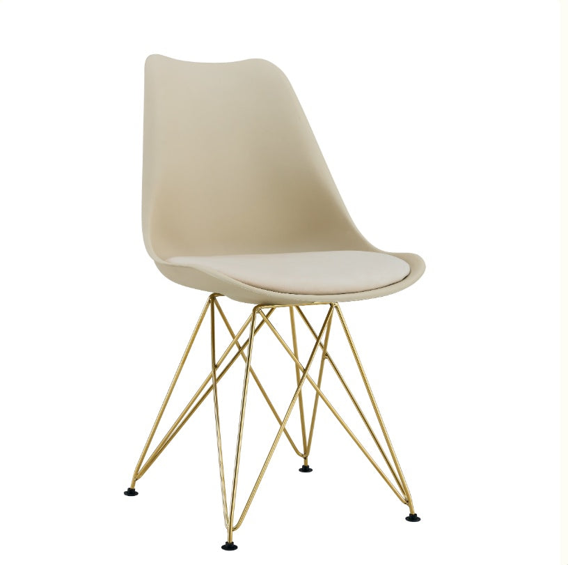Modern Dining Chair With Shell Leisure Plastic Seat And Golden Steel Legs