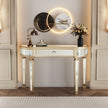 47 Half  Moon Mirrored Console Table With Fluted Glass  Crystal Knob Drawer  Silver Entryway Vanity Desk For BedroomDressing RoomGold Sliver