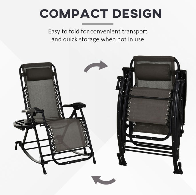 Relaxation Redefined  Grey Zero Gravity Rocker With Headrest, Tray  Phone Holder