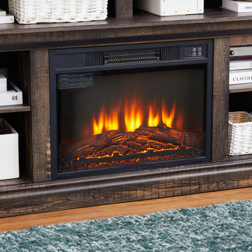 Modern Entertainment Console TV Stand With 23  Fireplace Insert, Multipurpose Sliding Door TV Cabinet Large Storage Space, 58.11  W  15.79  D  32.36  H Antique Brown