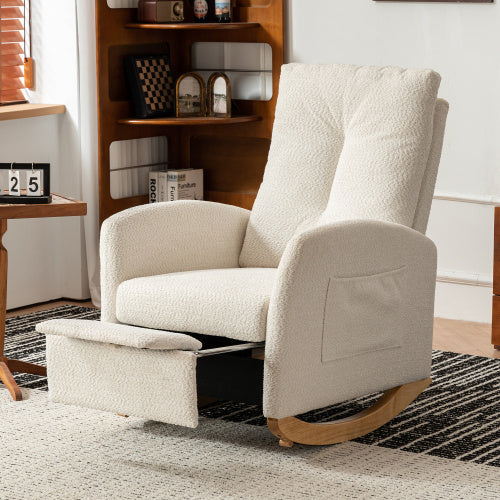 Accent Rocking Chair With Footrest High Back Rubber Wood Rocking Legs Bedroom Living Space
