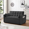 Modern Velvet Loveseat Futon Sofa Couch W Pullout Bed,Small Love Seat Lounge Sofa W Reclining Backrest,Toss Pillows, Pockets,Furniture For Living Room,3 In 1 Convertible Sleeper Sofa Bed, Black