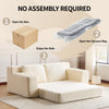 Loveseat Sofa, Comfortable Deep Seat Sofa Bed, Modern Small Corduroy Couch For Living Room Bedroom,Reversible Cushion With Pillows,No Assembly Required,White