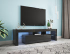 Modern Black TV Stand, 20 Colors LED TV Stand W Remote Control Lights