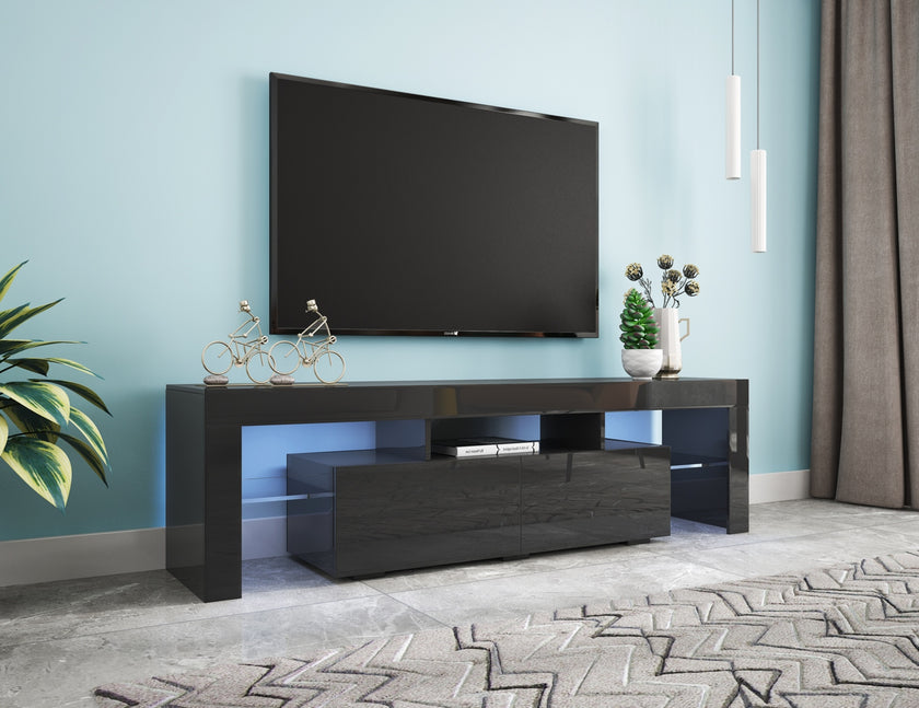 Modern Black TV Stand, 20 Colors LED TV Stand W Remote Control Lights