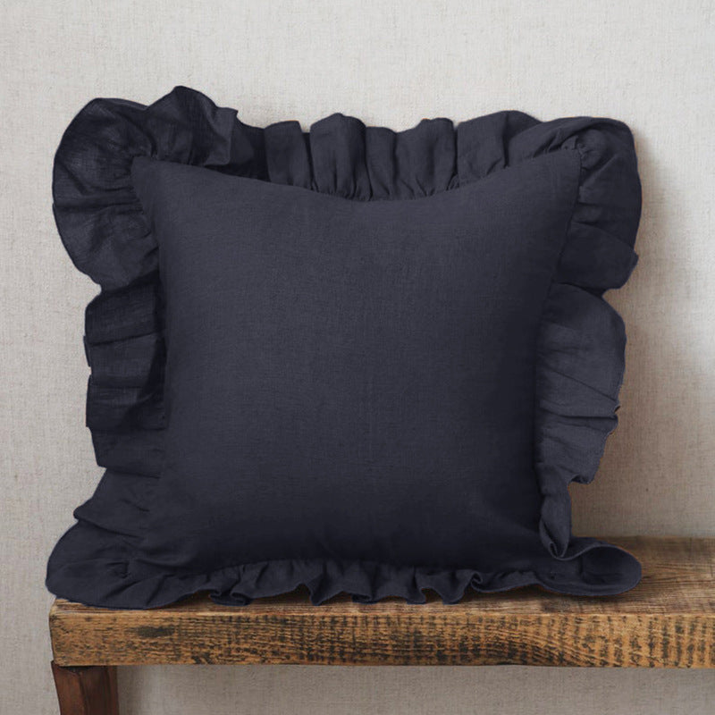 Ruffled Pillow Cover With Core Linen Pillow Living Room