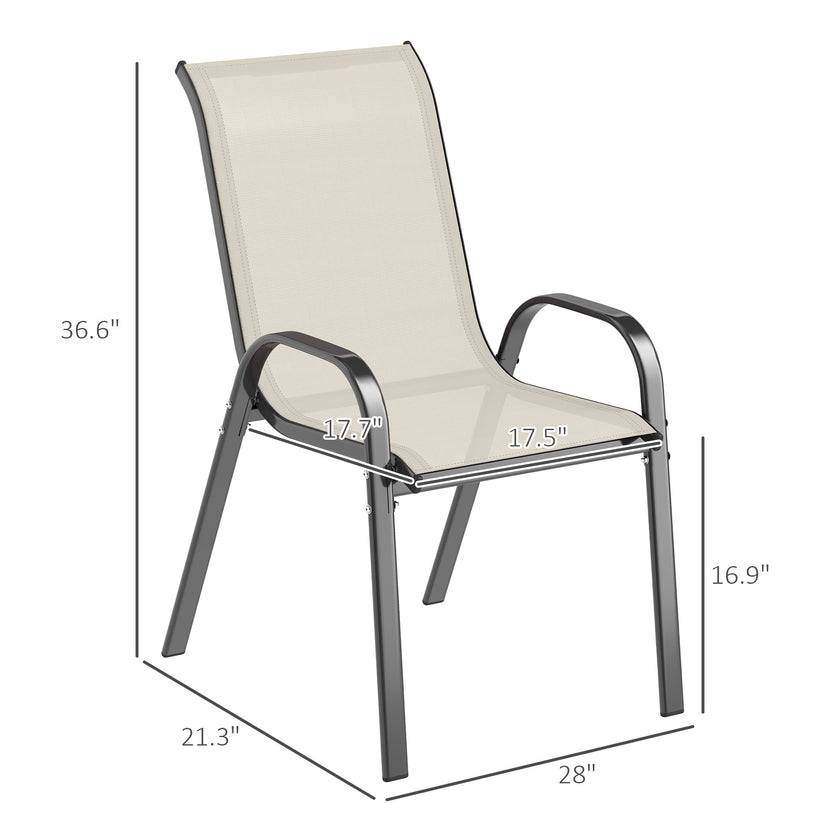 Set Of 4 Outdoor Dining Chairs, Stackable Patio Chairs With High Back, Breathable Mesh Seat For Garden Lawn, Beige