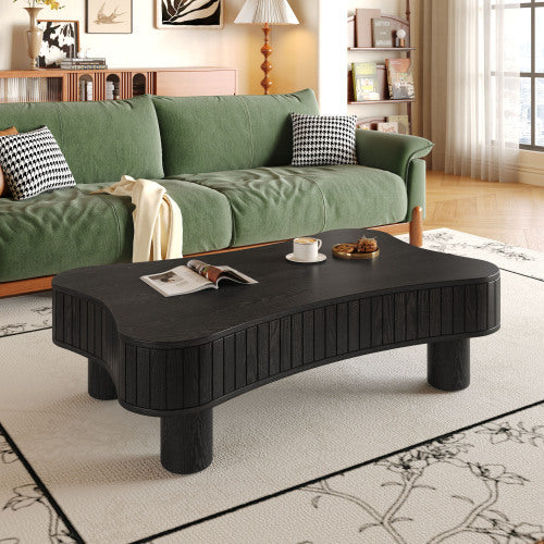Lift Top Coffee Table For Living Room 42  Fluted Panel Hidden Storage, Silent Hydraulic Lift, Curved Safety Corners, 5 Min Assembly 27W X 13  18.9H, Black