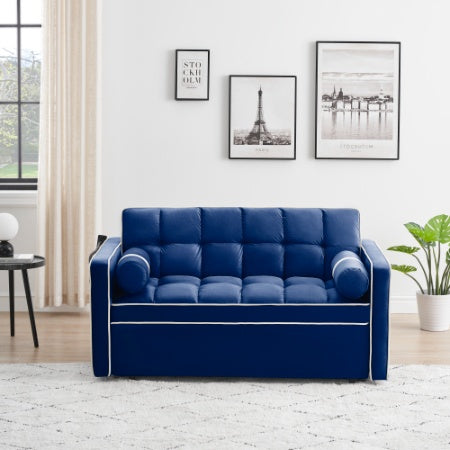 Leeper Sofa Couch W Pull Out Bed, 55 Modern Velvet Convertible Sleeper Sofa Bed, Small Love Seat Sofa Bed W Pillows  Side Pockets For Small Space, Living Room, Apartment,Blue