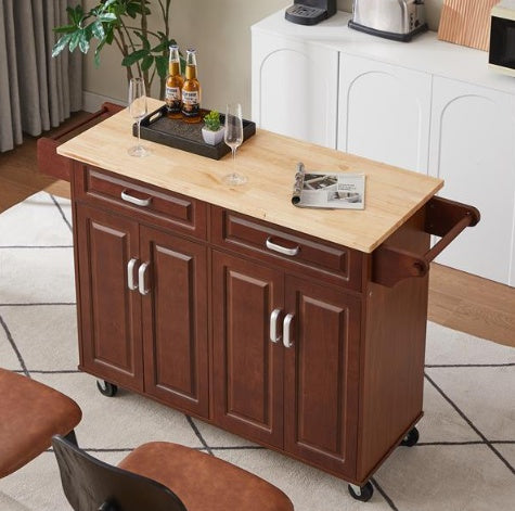 Mobile Kitchen Island Cart With 2 Drawers