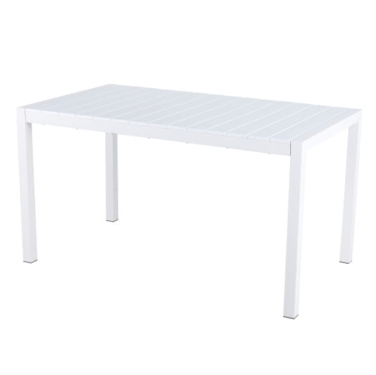 55 Inch White Modern Long Table - Indoor Outdoor Multi-Purpose Dining Table, Patio Table, Garden Table - Lightweight PP Tabletop With Metal Legs For Kitchen, Courtyard, Terrace Gatherings