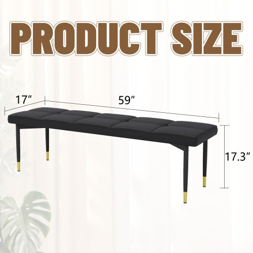 59x17 Inch Multifunctional Black Shoe Bench - Faux PU Cushion, Sturdy Metal Legs With Gold Accents.Suitable For Bedroom,Fitting Room, Storage Room, Dining Room, And Living Room,etc