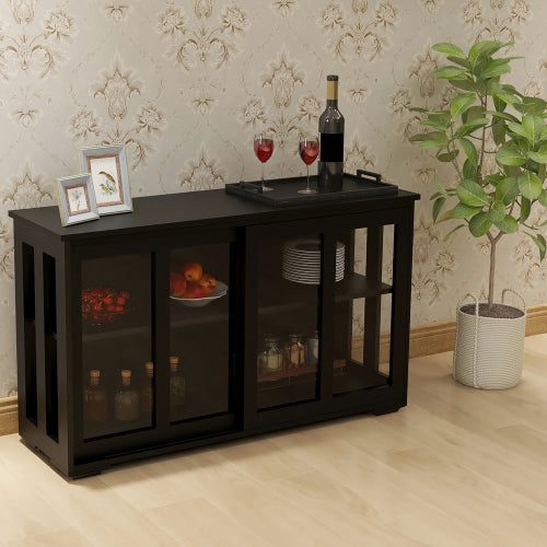 Kitchen Storage Cabinet With Glass Door - Black