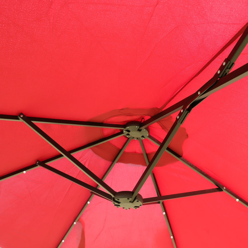 15x9ft Large Double-Sided Rectangular Outdoor Twin Patio Market Umbrella With Light And Base- Red