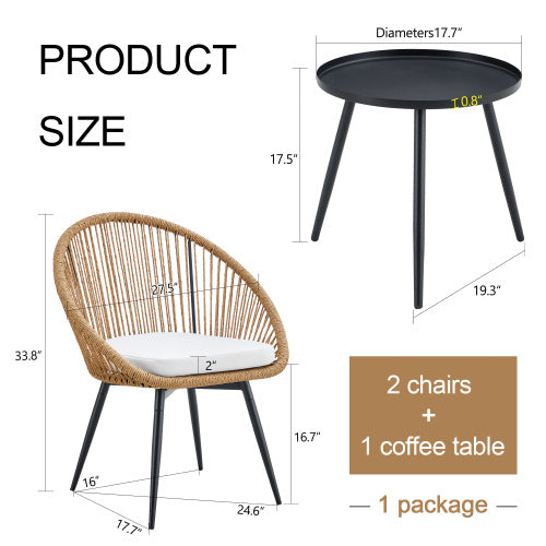 Modern 3 Piece Set17.7 Anti Spill Round Coffee Table   2 Rattan Swivel Chairs  Outdoor Patio Furniture For Tea Time.Suitable For Various Outdoor Venues.3 Piece Set Packaged As A Single Package
