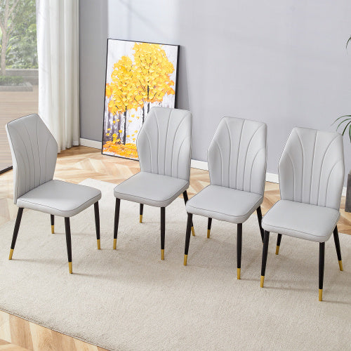 4 Light Gray Modern Dining Chairs With Stylish PU Patterned Backrest And Black Metal Legs For A Comfortable Home Experience In The Kitchen, Bedroom And Office.