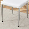Set Of Four White PU Comfort Dining Chairs 17.7x25Dining Chair With Extended Backrest,WHITE PU,Silver Metal Legs,Suitable For Various Places Such As Family Restaurants, Hotels, Coffee Shops,etc.