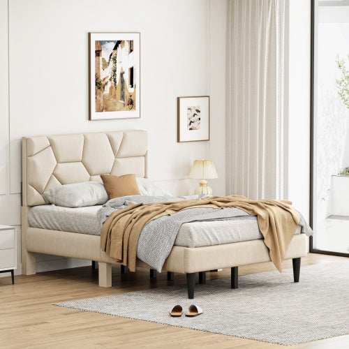 Queen Bed Frame, Linen Storage Headboard, Strong And Stable, No Noise, No Box Spring, Easy To Assemble